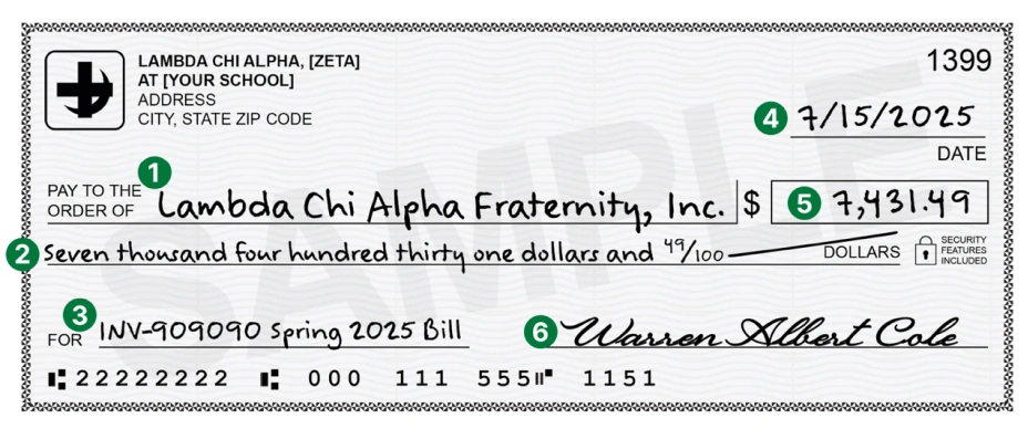 Cheque example for payment instructions